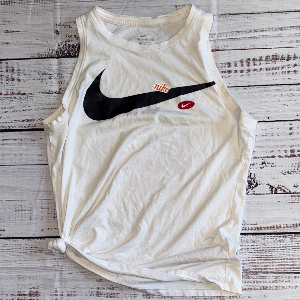 Nike Women's White Muscle Tee with Black and Red Accents